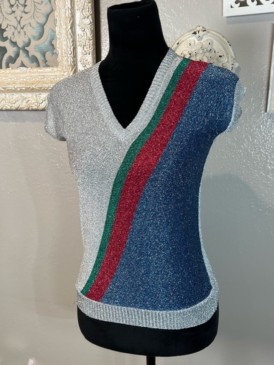 Vintage Sweaters - Vintage 1970’s 1980’s Metallic V-Neck Short Sleeve Top